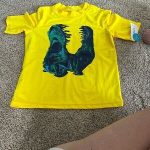 Yellow Kids Swim Shirt with Blue Graphic